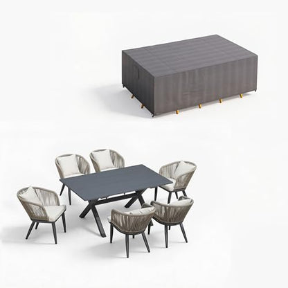 PURPLE LEAF 7 Pieces Patio Dining Set with Waterproof Furniture Cover Rectangular Table and Chairs Set for Garden Deck Aluminum Frame Backyard Kitchen Set, Cushions and Pillows Included Taupe - color: Taupe, size: 7 Pcs, style: with Furniture Cover