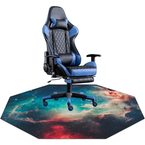 USTIDE Large Gaming Chair Mat Vibrant Galaxy Carpet Nonslip Rubber Desk Chair Mat Office Gaming Floor Mat for Kids Teens Adults 51"x51" - color: Green/Red