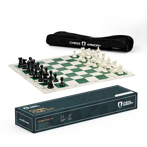 Chess Armory Tournament Chess Set with Canvas Carrying Bag - 17" On-The-go Portable Chess Set - Vinyl Roll Up Chess Board & Canvas Carrying Bag - Play Chess Anywhere, Anytime! - size: 17" Vinyl w/ Carrying Bag