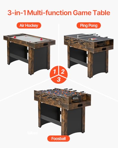VEVOR 3-in-1/4-in-1 Combo Game Table Set, 48"/54" Air Hockey, Ping Pong & Foosball Combo, with Pucks & Pushers, Multi Combination Table for Family Game Room or Office - style: 3-in-1