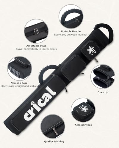 CRICAL Pool Cue Case 2x4 Hard Pool Stick Case Holds 2 Butts and 4 Shafts for Adults Billiard Cue Case with Soft Shoulder Straps - color: Black