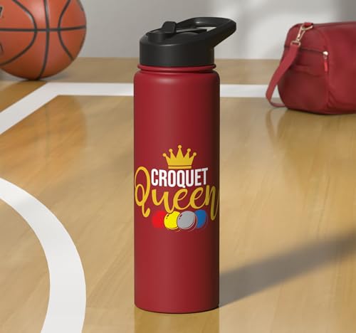 Croquet Queen - Lawn Game Mallet Wicket Hoop Ball Stainless Steel Insulated Water Bottle - color: Red