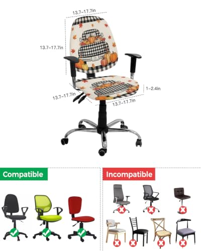 Savannan Office Chair Cover, Vintage Autumn Pumpkins Protective Stretch Elastic Universal Cover for Desk Task Chair,Computer Rotating Chair 1 Pcs Truck Maple Leaves on Linen