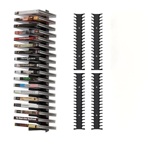 Video Game Storage Wall Mount 4-Pack, Heavy Duty Metal Holds 72 Discs, Space Saving DVD Game Organizer Rack for PS Xbox Switch Blu-ray in Game Room Living Room