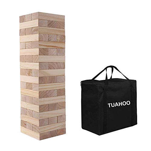 Giant Tumbling Tower Games Wooden Blocks Stacking Game + Tin Can Alley Bean Bag Toss Game for Adult, Kids, Family Fun Outdoor Backyard Games