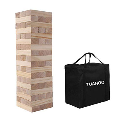 Giant Tumbling Tower Games Wooden Blocks Stacking Game + Tin Can Alley Bean Bag Toss Game for Adult, Kids, Family Fun Outdoor Backyard Games