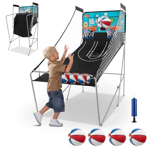 GLACER Basketball Arcade Game, Basketball Game Machine with 8 Modes, LCD Scoreboard, 4 Balls & Pump, Indoor/Outdoor Foldable Dual Shot Multiplayer Hoop for Kids and Adults (Green) - color: Green