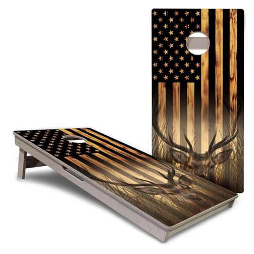 Cornhole Solutions PRO Tournament Cornhole Boards – Regulation 4ft x 2ft Professional Set – 3/4" Baltic Birch Plywood – Folding Legs, Built-in Handles – Corn Hole Game Set - color: Hidden Deer