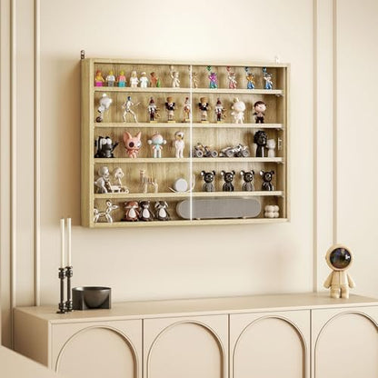 HOMCOM 5-Tier Display Cabinet, Glass Door Cabinet with Adjustable Shelves, Wall-Mounted Display Case for Playroom, Bedroom, Oak - color: Oak