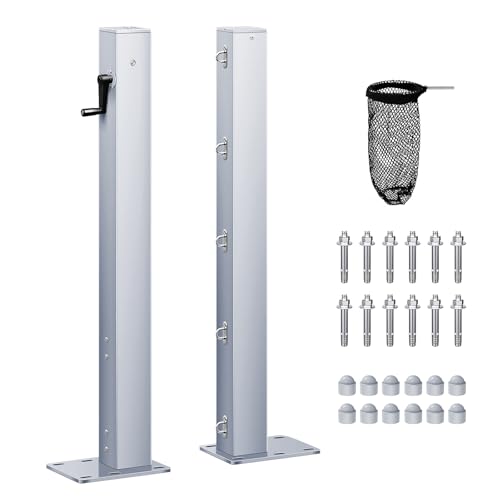 Professional Tennis Net Posts with Internal Safe Winder, 100mm Heavy-Duty Aluminum Post & 260mm Galvanized Base, Includes Expansion Anchors for Easy Setup - color: SILVER, size: Only Posts, style: Surface-Mounted