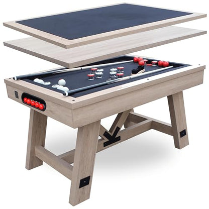 Freetime Fun 54" Bumper Pool Table for Adults and Kids Game Room, Comes with 2 48-in Cues, 10 Balls, and More, Sturdily Built (Rustic Oak) - style: Rustic Oak with Top