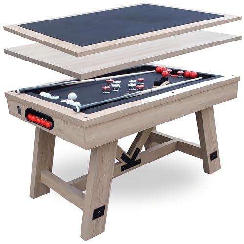 Freetime Fun 54" Bumper Pool Table for Adults and Kids Game Room, Comes with 2 48-in Cues, 10 Balls, and More, Sturdily Built (Rustic Oak) - style: Rustic Oak with Top