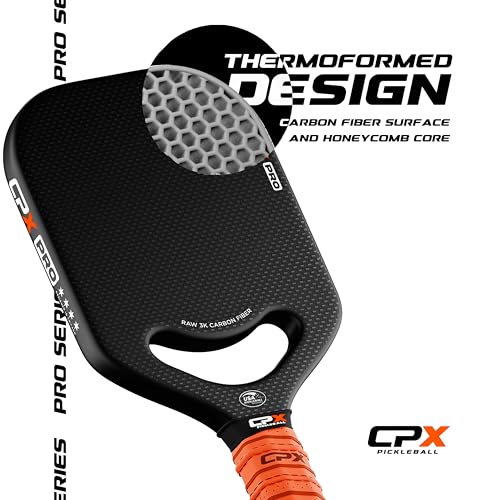 CPX Pro Carbon Fiber Pickleball Paddle - Professional Grade, Matte Finish, Honeycomb Core, Tennis Style Grip - Edgeless Paddle Designed in Chicago, USA - color: White Pro
