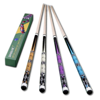 13mm 58 Inch 19 20 oz Billiard Pool Cue Stick, 1/2 Maple Billiard Pool Stick, House Bar Pool Table Sticks for Men - color: Set of 4