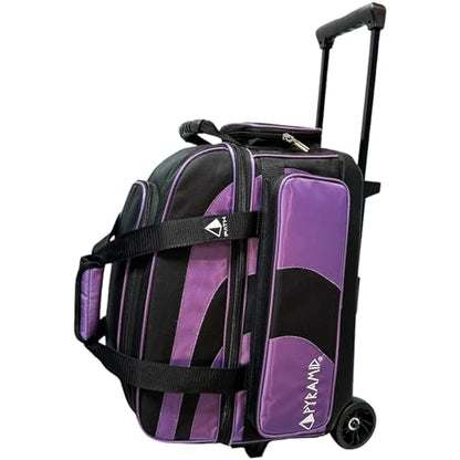 Pyramid Deluxe Double Roller 2 Ball Bowling Bag with Large Separate Shoe Compartment (Up To 2 Pairs Of Shoes) and Accessory Pockets, Sturdy Square Handle - Extends to 40" - Pro Options Available - color: Pro Black/Purple