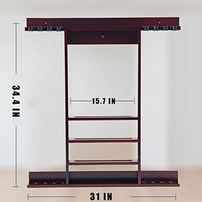 Billmart Pool Stick Holder Wall Mount, 8 Cues Solid Wood Billiard Pool Cue Rack, Pool Table Accessories (Mahogany) - color: 8 Cues Mahogany