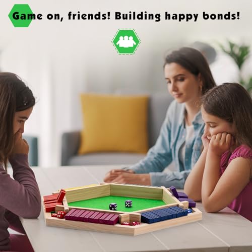 Shut The Box Game Large for 6 Players, 15 inch Wooden Board Table Math Game with 16 Dice and Instructions, Classics Close The Box Board Game - size: 14.99 INCH