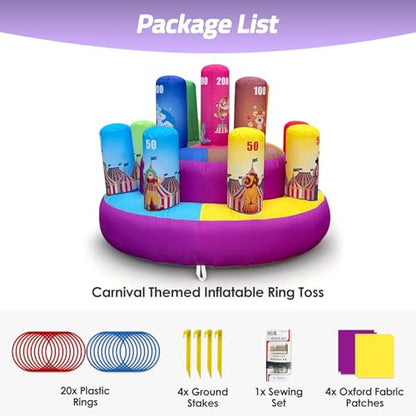 6.6x4.5Ft Inflatable Ring Toss Game with Built-in Blower, Giant Inflatable Ring Toss, Circus Carnival Target for Indoor/Outdoor Party, Family Gathering