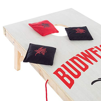 Budweiser Logo Cornhole Set – Complete Outdoor Lawn Game Set with 2 Regulation Size Boards, 8 Bags
