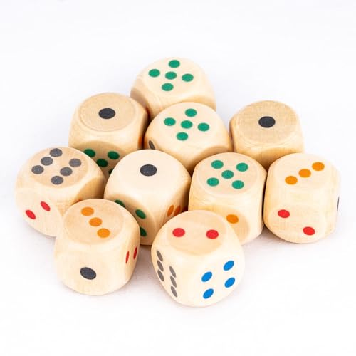 10pcs 16mm D6 Dice Set, Standard 6 Sided Dice Set Wooden Game Dices with Leather Bag for D&D, RPG,Table Board Game or Teaching Math - color: D6-color P