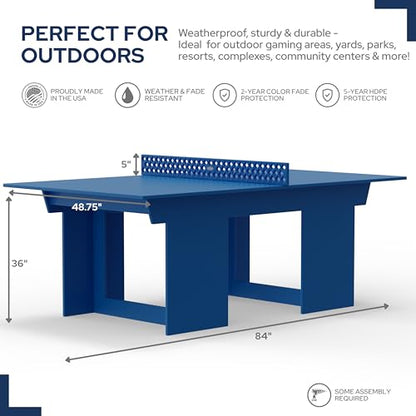 Lounge Concepts Outdoor Ping Pong Table | All Weather Table Tennis | Outdoor Gaming | Outdoor Game Sets | HDPE Ping Pong Table - color: Royal Blue