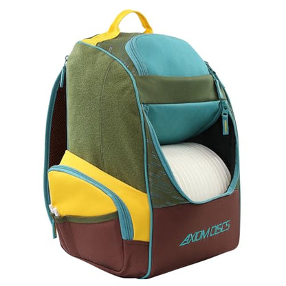 Axiom Discs Shuttle Disc Golf Backpack Bag (Choose Your Style and Color) - color: Olive/Tropic Blue/Golden Yellow, style: With Velcro Side Panel