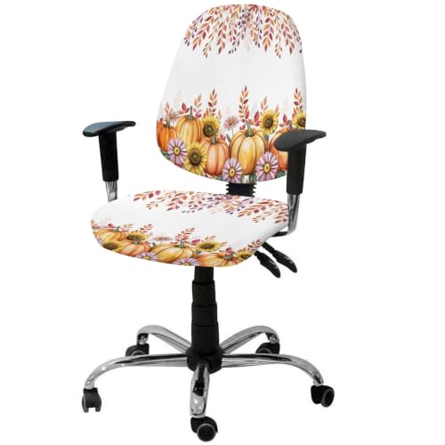 Savannan Office Chair Cover, Thanksgiving Pumpkin Floral Protective Stretch Elastic Universal Cover for Desk Task Chair,Computer Rotating Chair 1 Pcs Autumn Sunflower Leaves