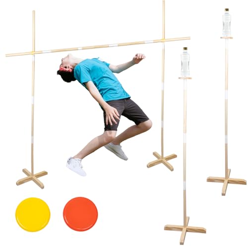 Wooden Limbo Game&Flying Disc Toss Game 2 in 1 Game Set,5ft Tall Limbo Stick Set Limbo Kit for Adults Family,Backyard Games Lawn or Outdoor Games -Easy to Set Up and Play Anywhere