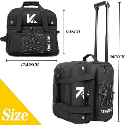 Double Roller 2 Ball Bowling Bag with Large Separate Shoe Compartment and Oversized Accessory Pocket, 36" Extendable Handle. - color: BLK