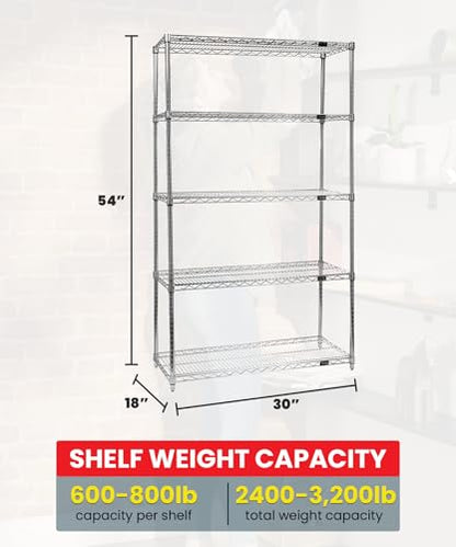 Quantum Storage Systems WR54-1830C Starter Kit Wire Shelves Chrome 4 Shelves 54" H x 30" W x 18" D - size: 54H x 30W x 18D