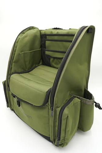 Disc Golf Backpack, Holds 26+ disk with putter slots, Heavy Duty 600D Polyester, Multiple Storage Pockets, Cinch Tie Drink Pockets, Pencil and Pad slots, Durable and Waterproof