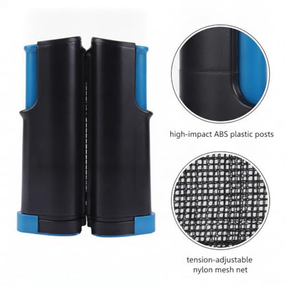 Retractable Table Tennis Net Set, Tool-Free Clamp Design for Dining & Office Tables, Portable ABS Plastic Ping Pong Net with Posts - color: Black