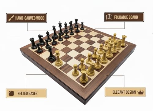 18" Wooden Chess Set,Folding Storage Wooden Chess Board Sets, Large Chess Board Sets, Premium Board Games Chess Set for Adults and Kids Chess Enthusiasts