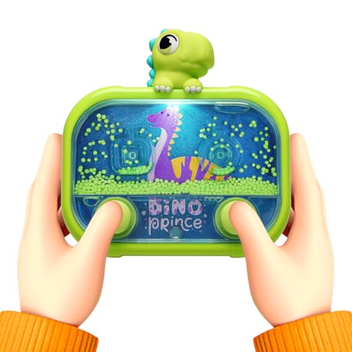 Handheld Water Game with Light – Water Ball Target Toy for Kids Ages 3+, Retro Fidget, Screen-Free Car Travel Game, Road Trip, Airplane, Portable Autism Gift - color: Green Dinosaur