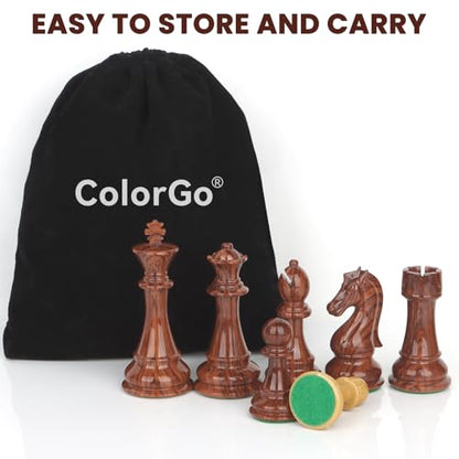 Large High Polymer Weighted Chess Pieces with 3.8'' King - 2 Extra Queens, Tournament Chess Set - Chess Pieces Only, Travel Chess Sets with Storage Bag for Family Board Game Gift