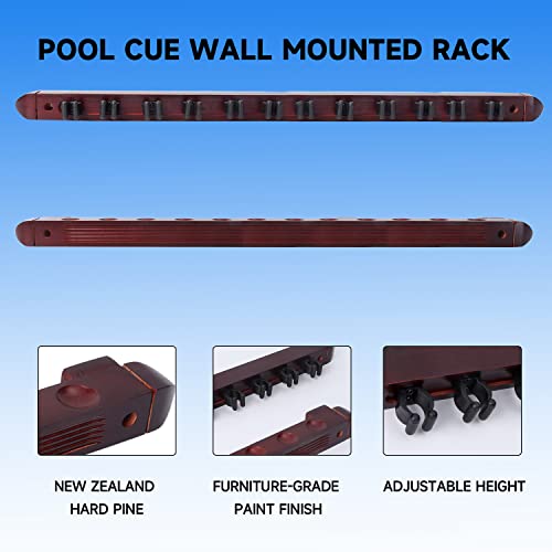 GSE Games & Sports Expert 2-Piece 6/8/12 Billiard Pool Cue Rack Wall Mounted Holders, Billiard Cue Sticks Wall Rack Set - style: 12 Cue - Mahogany