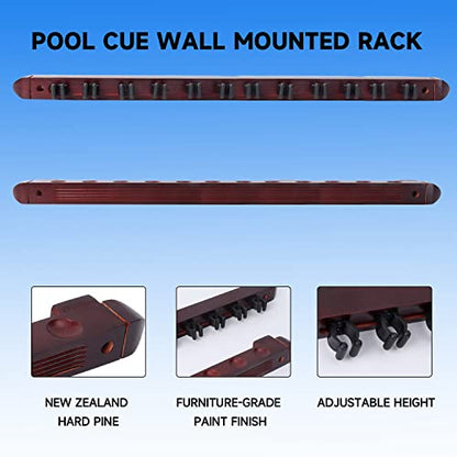GSE Games & Sports Expert 2-Piece 6/8/12 Billiard Pool Cue Rack Wall Mounted Holders, Billiard Cue Sticks Wall Rack Set - style: 12 Cue - Mahogany