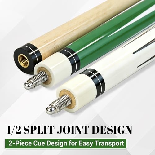 HMQQ 58 Inch Pool Cue Sticks Set, 2/4/6 Pack 20 oz 2-Piece Billiard Cues with 13mm Leather Tips, Matching House Cue Set for Adults, Home Tables, Bars & Group Play - size: Set of 2