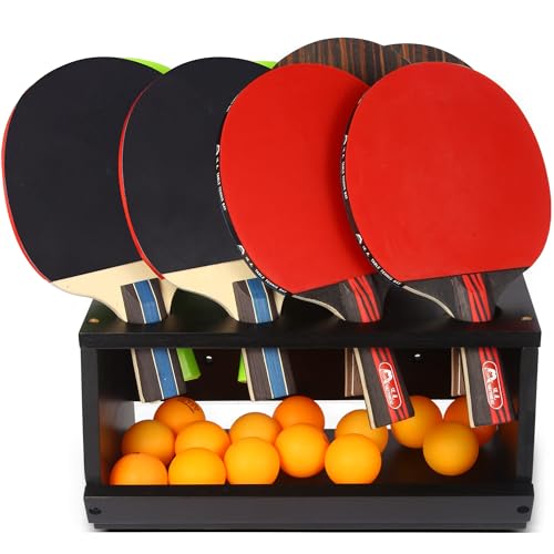 Ping Pong Paddle Holder Wall Mount & Desktop 2-in-1,Table Tennis Racket Display Organizer Holds 8 Rackets, Ping Pong Paddle Storage Rack in Game Room, Man Cave, Office, Home, Black - color: Desktop/Black