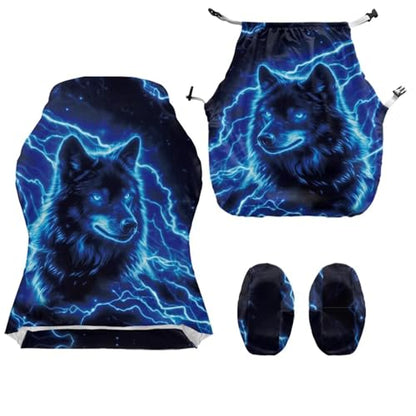 Blue Lightning Wolf Gaming Chair Cover with Armrest Covers Anti Cat Scratch Furniture Protector Universal Stretchable Fit High Back Spandex Rotating Boss Chair Slipcovers, 4Pc/Set - color: Blue Lightning Wolf