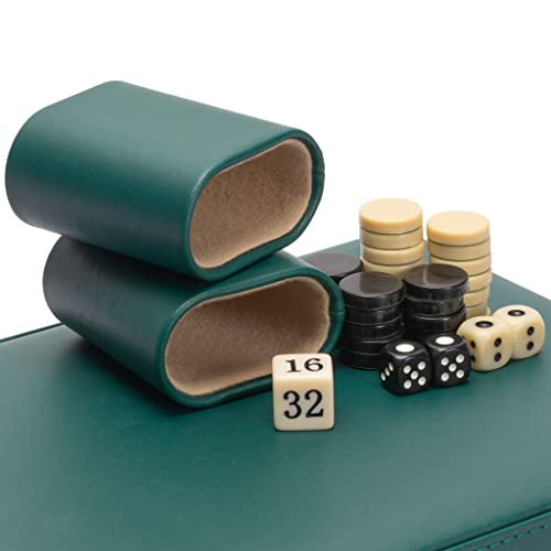 Yellow Mountain Imports Travel Size Backgammon Mini Game Set, Izmir - Magnetic Checkers and 9-inch Board in Sleek Leatherette Case - Classic Strategy Board Game - color: Green