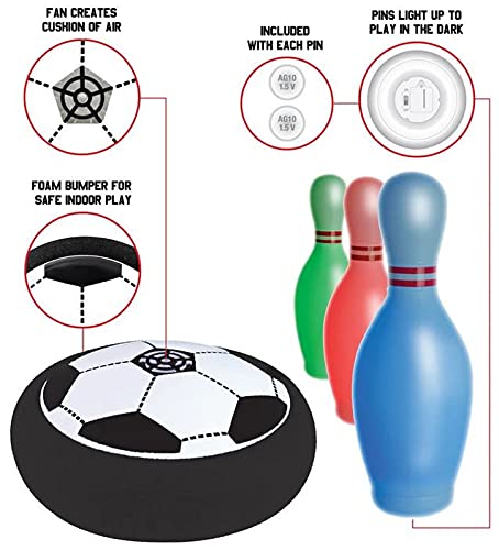 Maccabi Air Soccer Bowling with Light-Up Pins, 7.37” H x 2.5” W – Air Cushioned Soccer Disc