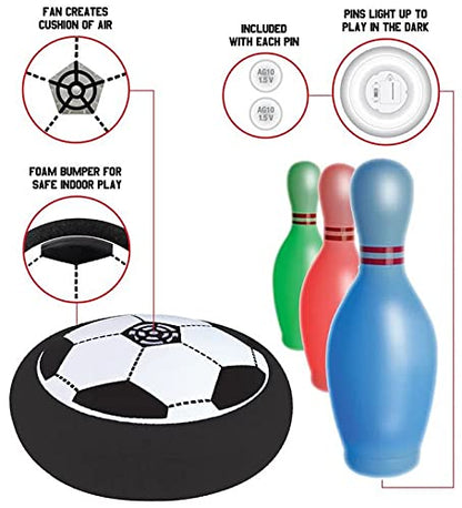 Maccabi Air Soccer Bowling with Light-Up Pins, 7.37” H x 2.5” W – Air Cushioned Soccer Disc