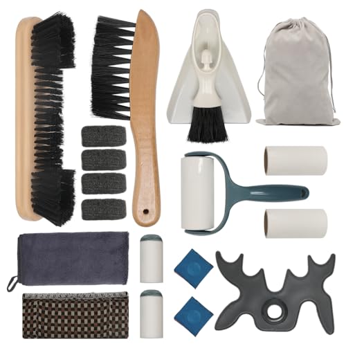 CONLI 19 Pcs Pool Table Cleaning Kit- Complete Billiard Accessories Set with Pool Table Brush for Felt, Rail Brush, Cue Shine Polisher, Chalk, Tip, Duster, Broom Storage Bag for Professional Home Care