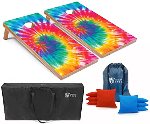 Tailgating Pros Lightweight Cornhole Boards - 4'x2' Regulation Cornhole Game w/Built-in LEDs- Multicolor Lights, Carrying Case, Set of 8 Cornhole Bags & Tote - color: 4'x2' Tie Dye