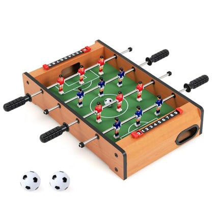 Mini Foosball Table, Arcades 20 Inch Wooden Table with Recreational Hand Soccer, 12 Soccer Players & 2 Football, Tabletop Ball Game Set for Kids & Adults, Game Room, Family Night