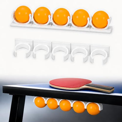 2 Pack Under Table Ping Pong Ball Holder, Self-Adhesive No Drilling Table Tennis Ball Storage Rack, Fits 40mm+ Standard Balls for Training, Game Rooms, Home Indoor Sports