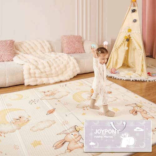 Joypony Baby Play Mat, 79" X 71" X 0.6" Extra Large & Thick Reversible Foldable Play Mats for Babies and Toddlers, Anti-Slip Portable Baby Floor Mat for Tummy Time, Baby Mat for Floor with Travel Bag - size: 71x79x0.6 Inch