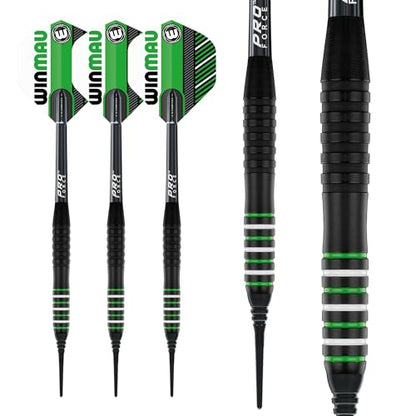 WINMAU Rookie Blue Softip (Plastic Tips) Brass Darts Set | Single or Multi Sets | Includes Flights and Shafts (Stems) | Exclusive Darts Booklet | Blue, Red and Green | - color: Green