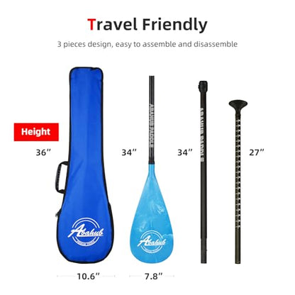 Abahub Carbon Fiber SUP Paddles, 1 x 3 Section Adjustable 67" - 86" Carbon Fiber Shaft, Lightweight Stand-up Paddle Oars for Paddleboards, with a Carrying Bag - color: Carbon Fiber Shaft & Blue Wave Print Plastic Blade